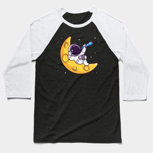 Cute Astronaut Looking Star With Telescope Cartoon Baseball T-Shirt